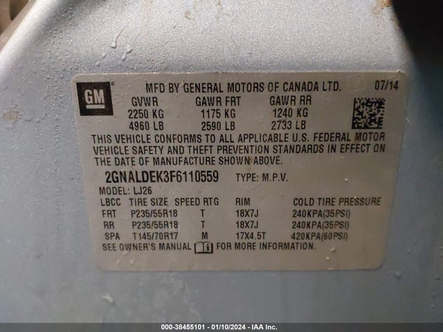 Chevrolet Equinox Ltz 2015 2GNALDEK3F6110559 Image 9