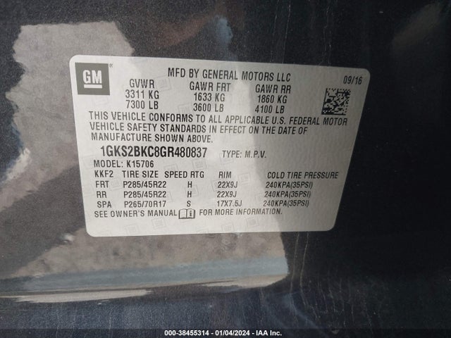 GMC YUKON SLT 2016 1GKS2BKC8GR480837 Image 9
