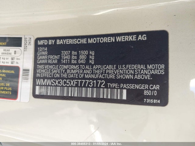 2015 MINI COUPE WMWSX3C5XFT773172 Photo 8