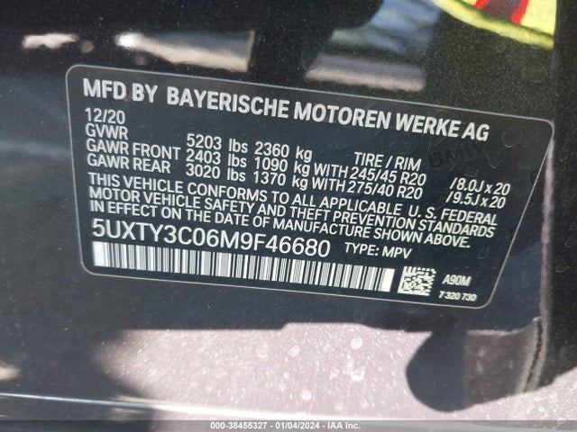 BMW X3 Sdrive30i 2021 5UXTY3C06M9F46680 Image 9