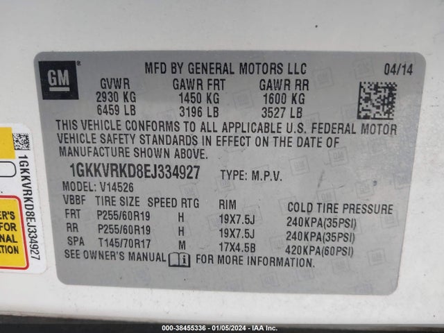 GMC Acadia Slt-1 2014 1GKKVRKD8EJ334927 Image 9