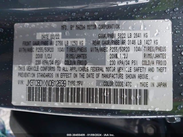 JM3TCBDYXN0612639 Mazda Cx-9 Carbon Edition