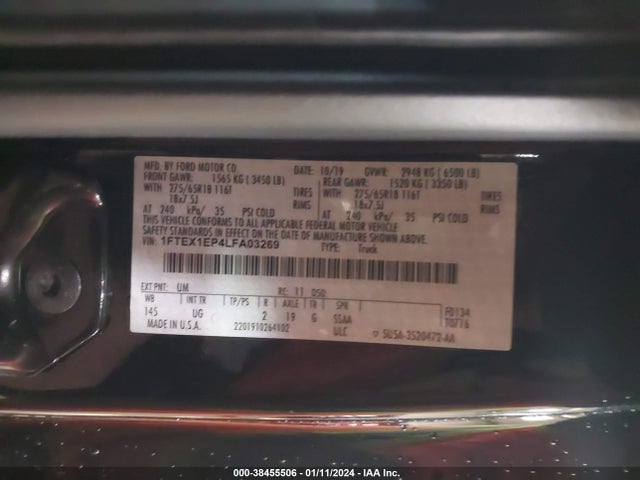 2020 FORD F-150 XLT VIN: 1FTEX1EP4LFA03269