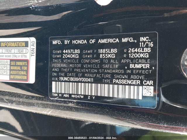 Acura Nsx Base (dct) 2017 19UNC1B0XHY000411 Image 9