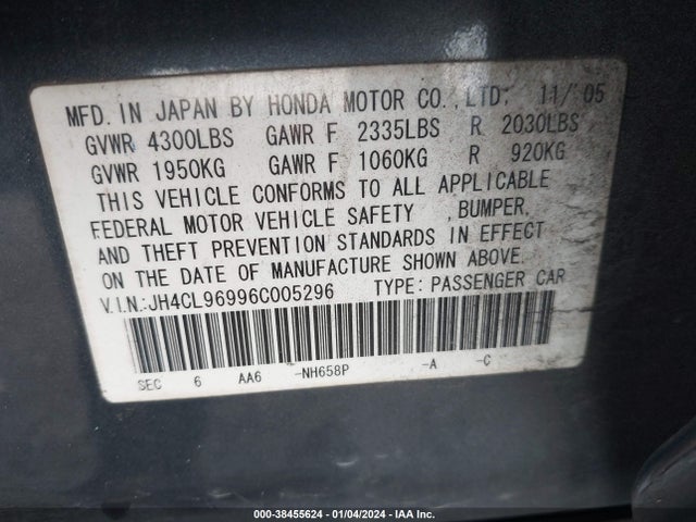 2006 ACURA TSX VIN: JH4CL96996C005296