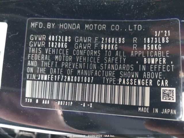 2022 HONDA CIVIC JHMFE1F72NX001007 Photo 8