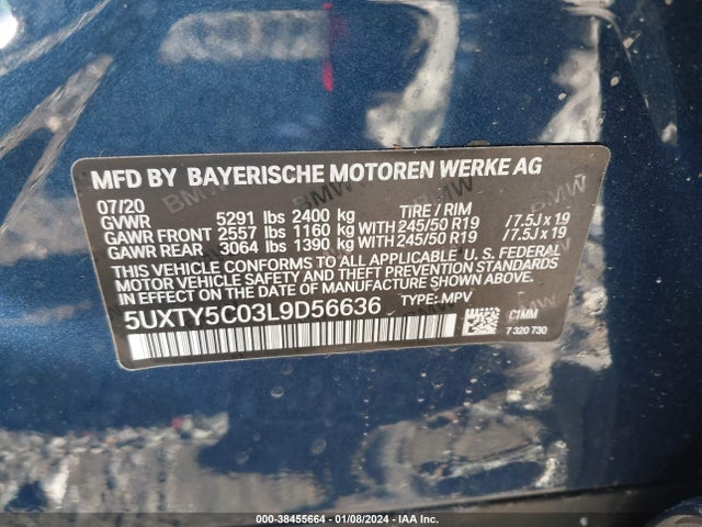 BMW X3 Xdrive30i 2020 5UXTY5C03L9D56636 Image 9