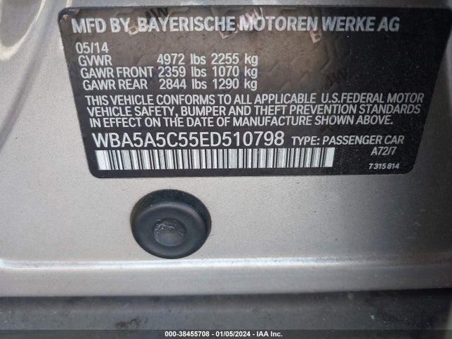 BMW 528I 2014 WBA5A5C55ED510798 Image 9