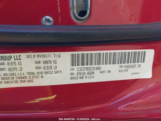 2014 DODGE DART SXT VIN: 1C3CDFBB2ED918081
