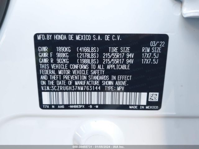 3CZRU6H37NM763144 Honda Hr-v Awd Lx