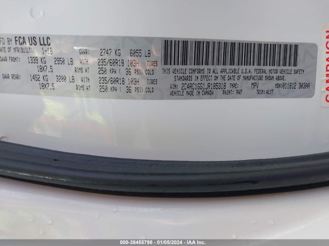 2C4RC1GG1JR185318 Chrysler Pacifica Limited