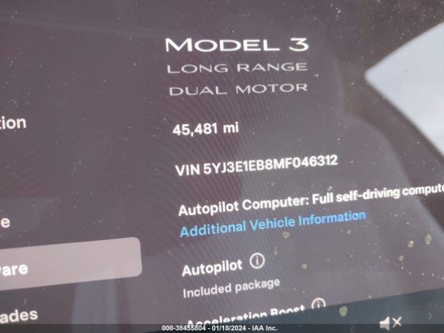 5YJ3E1EB8MF046312 Tesla Model 3 Long Range Dual Motor All-wheel Drive