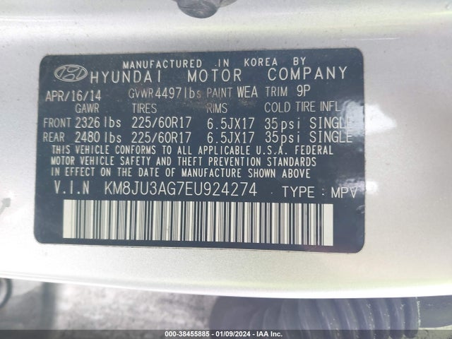 Hyundai TUCSON SE 2014 KM8JU3AG7EU924274 Image 9