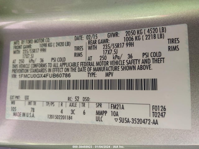 Ford ESCAPE SE 2015 1FMCU0GX4FUB60786 Image 9