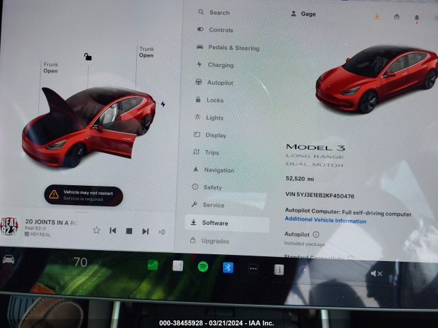 5YJ3E1EB2KF450476 Tesla Model 3 Long Range/performance