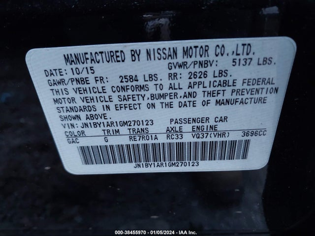 Infiniti Q70 3.7x 2016 JN1BY1AR1GM270123 Image 9