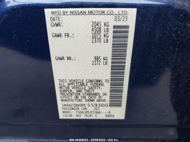 1N4AZ1BV0PC559300 Nissan Leaf S 40 Kwh