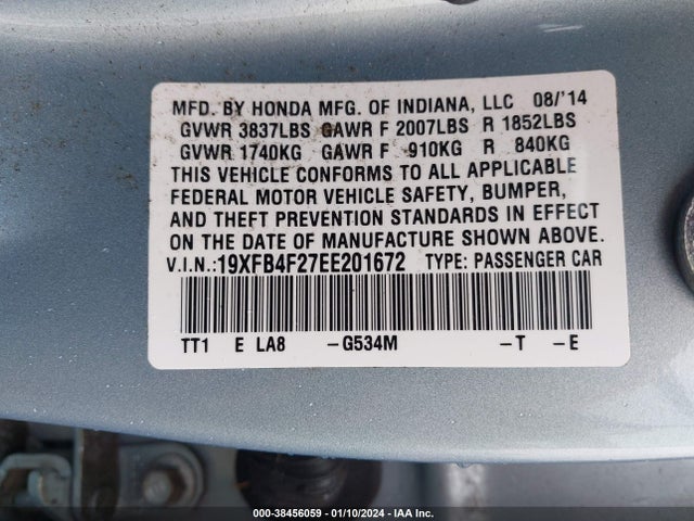 Honda CIVIC HYBRID 2014 19XFB4F27EE201672 Image 9