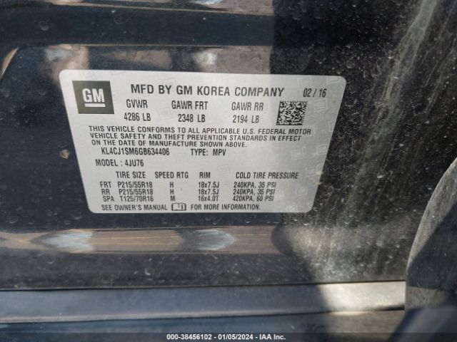 KL4CJ1SM6GB634406 Buick Encore Sport Touring