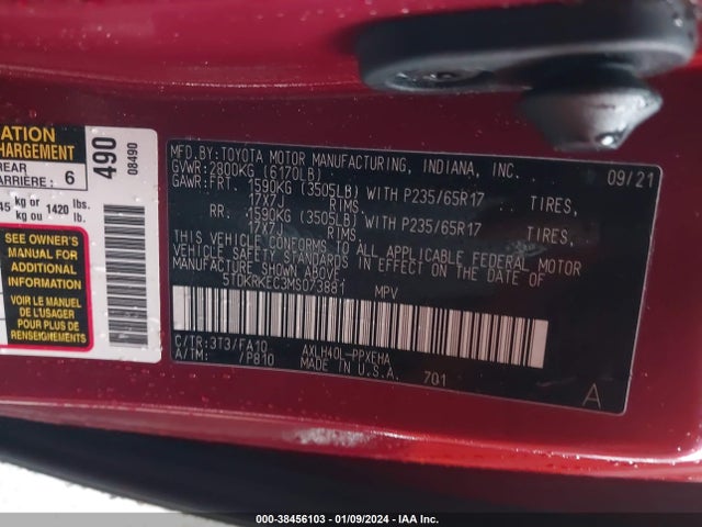 Toyota SIENNA LE 2021 5TDKRKEC3MS073881 Image 9