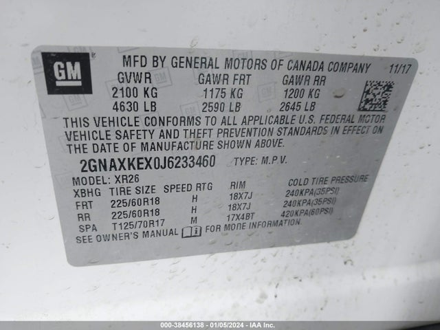 Chevrolet EQUINOX LT 2018 2GNAXKEX0J6233460 Image 9