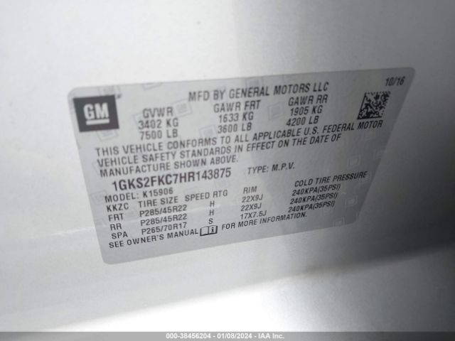 1GKS2FKC7HR143875 GMC Yukon Xl Sle