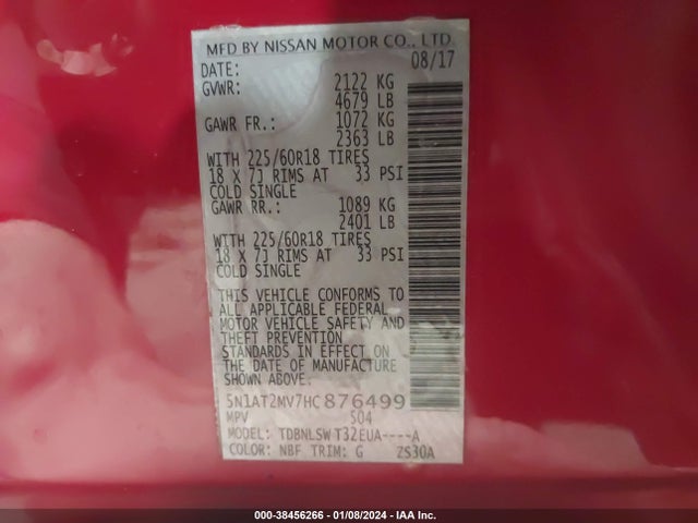 Nissan Rogue Sl 2017 5N1AT2MV7HC876499 Image 9