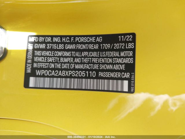 2023 PORSCHE 718 BOXSTER WP0CA2A8XPS205110 Photo 8