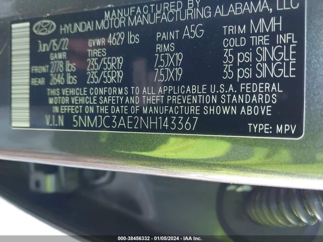2022 HYUNDAI TUCSON SEL VIN: 5NMJC3AE2NH143367