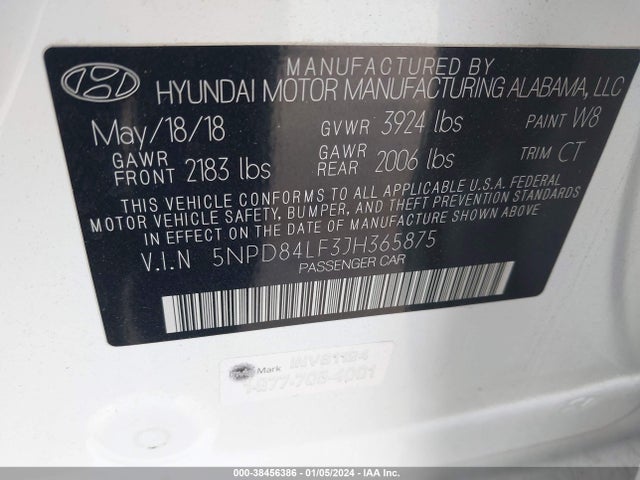 2018 HYUNDAI ELANTRA VALUE EDITION VIN: 5NPD84LF3JH365875