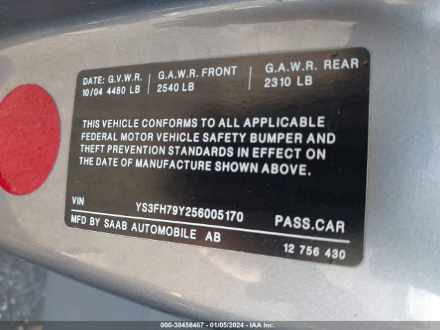 2005 SAAB 9-3 YS3FH79Y256005170 Photo 8