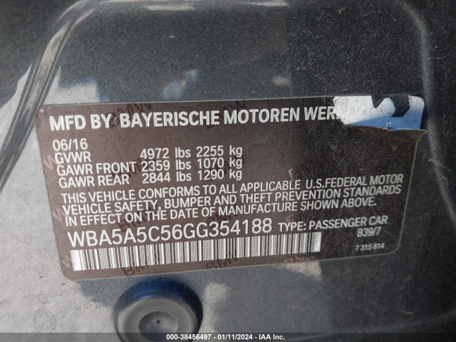 BMW 528I 2016 WBA5A5C56GG354188 Image 9
