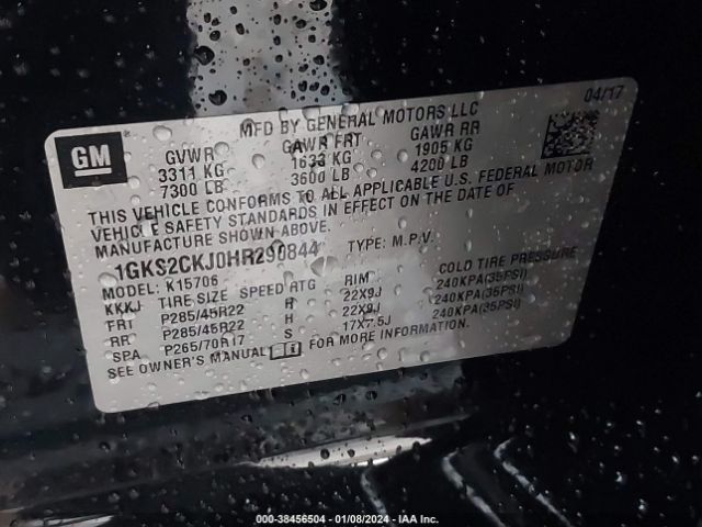 1GKS2CKJ0HR290844 GMC YUKON DENALI