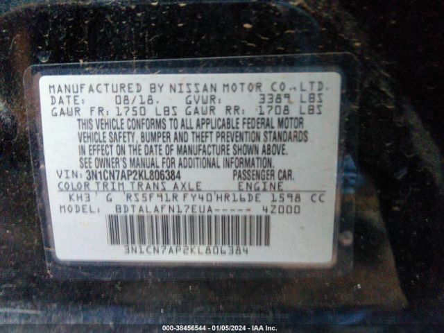 3N1CN7AP2KL806384 Nissan Versa 1.6 S