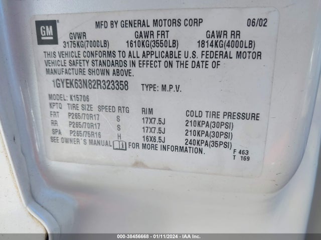 2002 CADILLAC ESCALADE 1GYEK63N82R323358 Photo 8