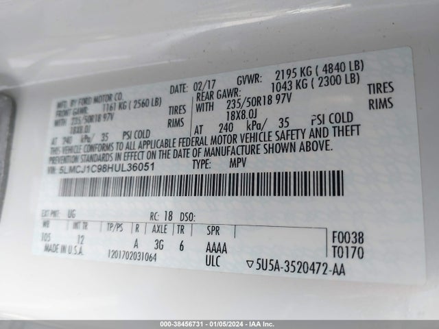 5LMCJ1C98HUL36051 Lincoln Mkc Premiere