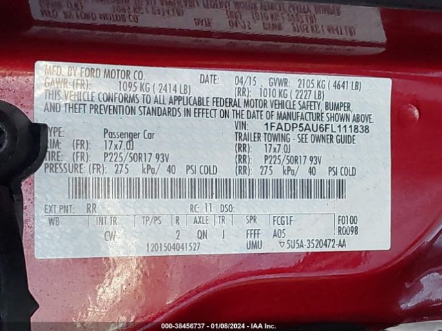 1FADP5AU6FL111838 Ford C-max Hybrid Se
