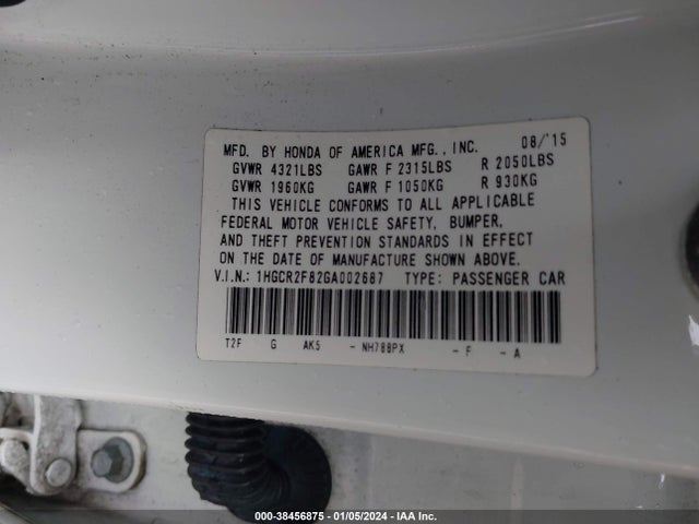 Honda Accord Ex-l 2016 1HGCR2F82GA002687 Image 9