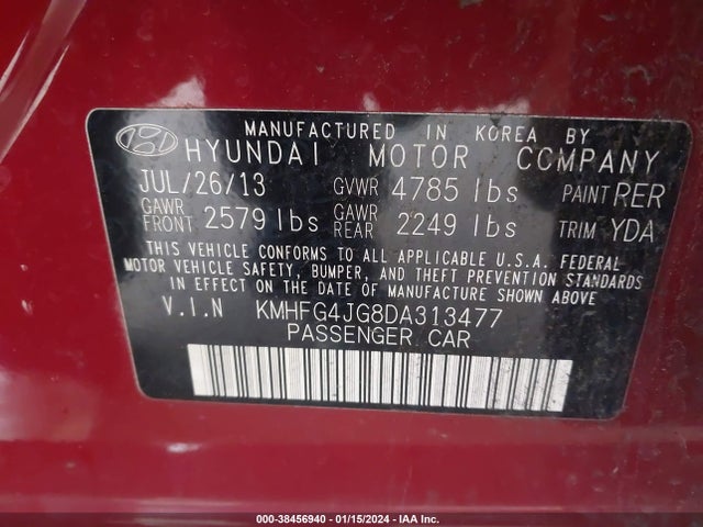2013 HYUNDAI AZERA VIN: KMHFG4JG8DA313477