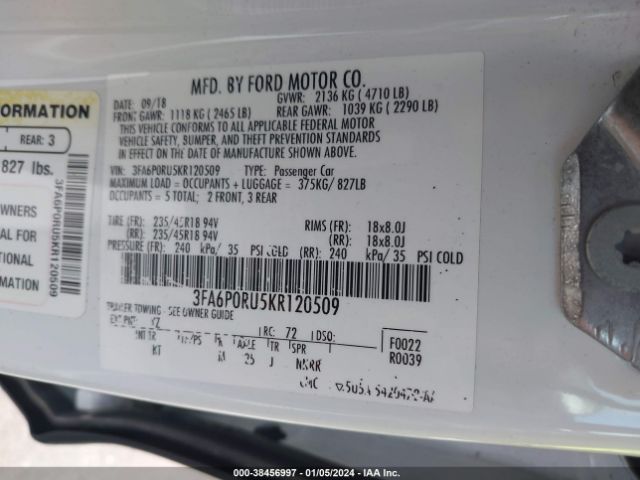 3FA6P0RU5KR120509 Ford Fusion Hybrid Titanium