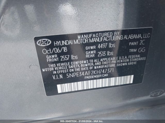 5NPE34AF2KH747371 Hyundai SONATA SEL