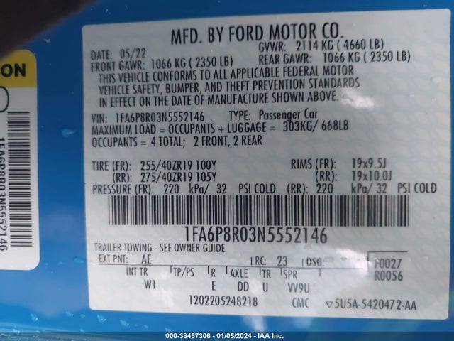 Ford Mustang Mach 1 Fastback 2022 1FA6P8R03N5552146 Image 9