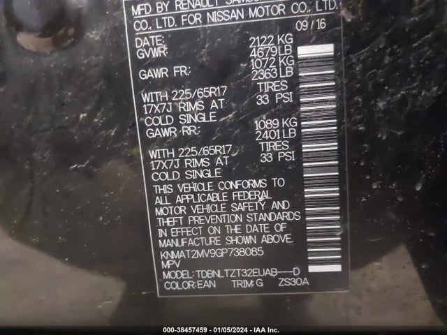 Nissan ROGUE SV 2016 KNMAT2MV9GP738085 Image 9