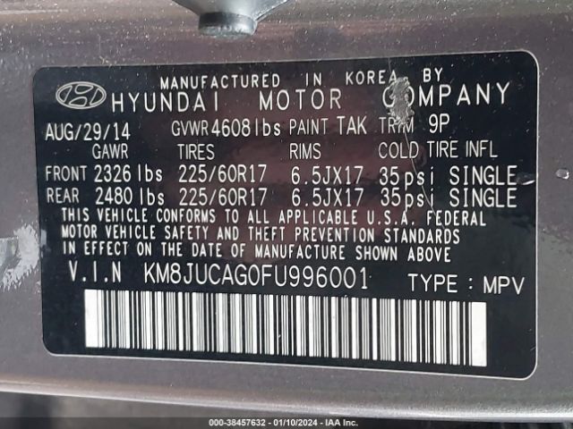 KM8JUCAG0FU996001 Hyundai TUCSON SE