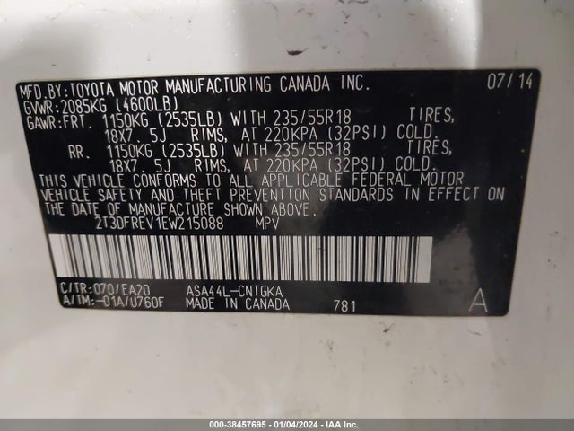 Toyota Rav4 Limited 2014 2T3DFREV1EW215088 Image 9