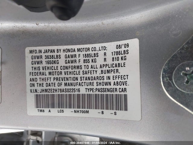 2010 HONDA INSIGHT EX VIN: JHMZE2H78AS022516
