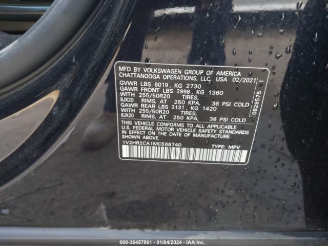 1V2HR2CA1MC568740 Volkswagen Atlas 3.6l V6 Se W/technology