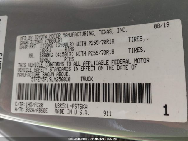 5TFEY5F19LX256810 Toyota Tundra Sr5