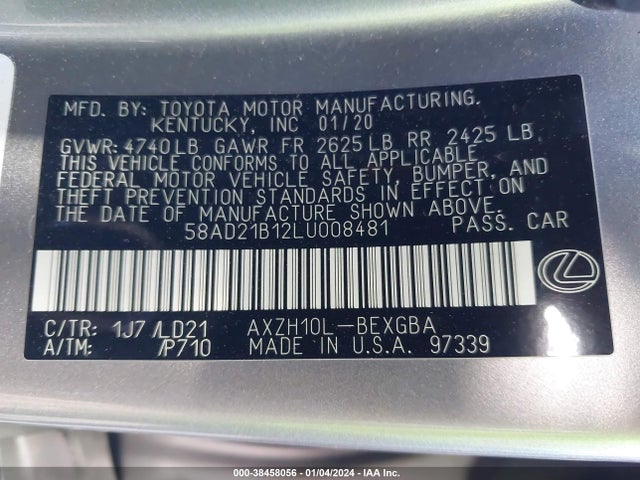 58AD21B12LU008481 Lexus ES 300H