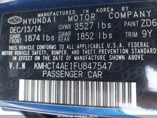Hyundai ACCENT GLS 2015 KMHCT4AE1FU847547 Image 9